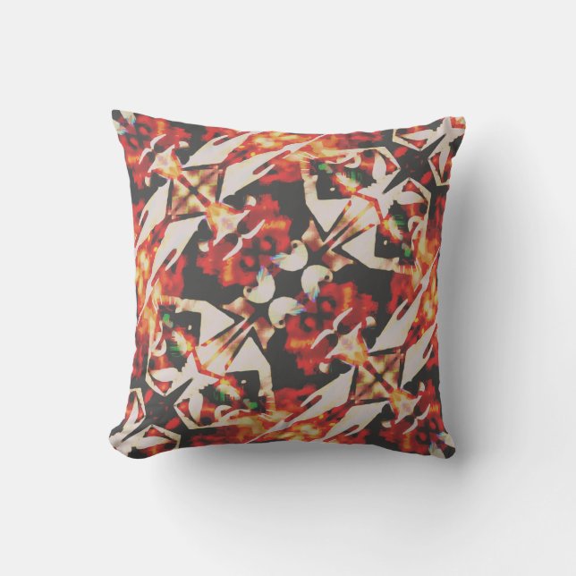 Orange Gold Charcoal Beige Diagonal Batik-like Cushion (Front)