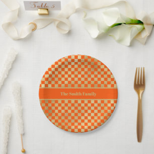 Orange Gold Chequered Paper Plate