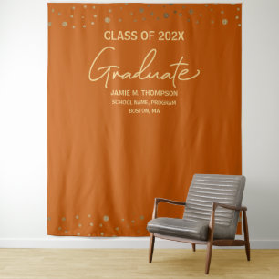Orange Gold Class of 2024 backdrop Graduation Tapestry