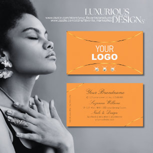 Orange Gold Decor Border Sparkle Diamonds and Logo Business Card