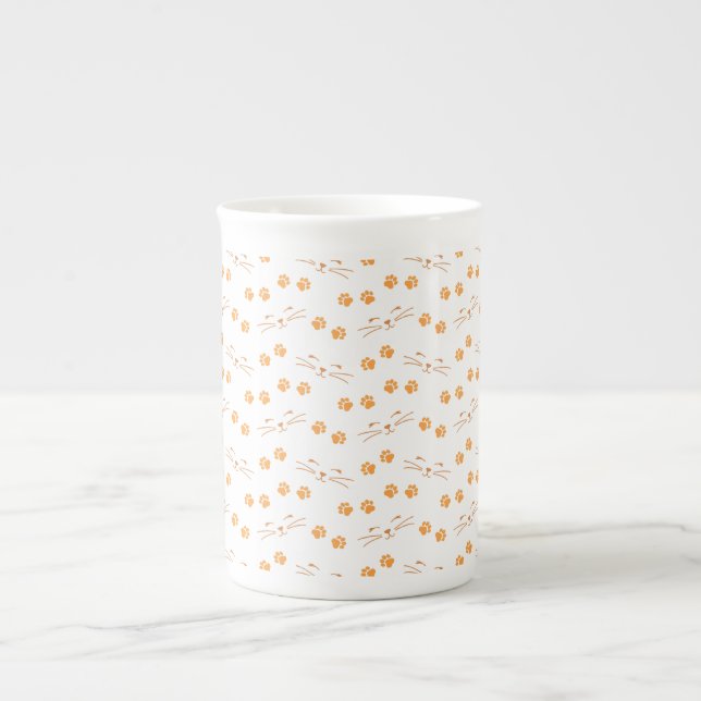 Orange Gold Dog Paw Print Pattern Bone China Mug (Front)