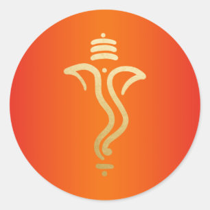Orange Gold Festive Ganesh/ Indian God Classic Round Sticker