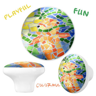 Orange Gold Fish Bright Colourful Mosaic Art Ceramic Knob