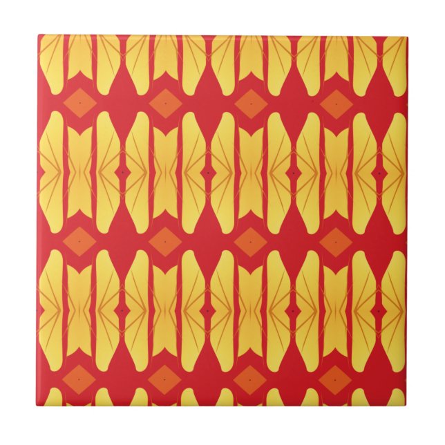 Orange gold flame geometric design tile (Front)