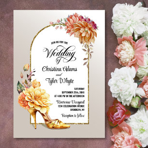 Orange Gold Floral Arch Wedding Invitation