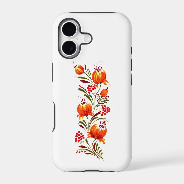 Orange & Gold Floral Folk Art Phone Case (Back)