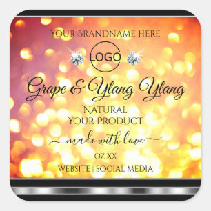 Orange Gold Glitter Product Labels Diamonds Logo