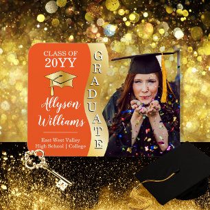 Orange Gold Graduate Wave Grad Cap Photo Magnet