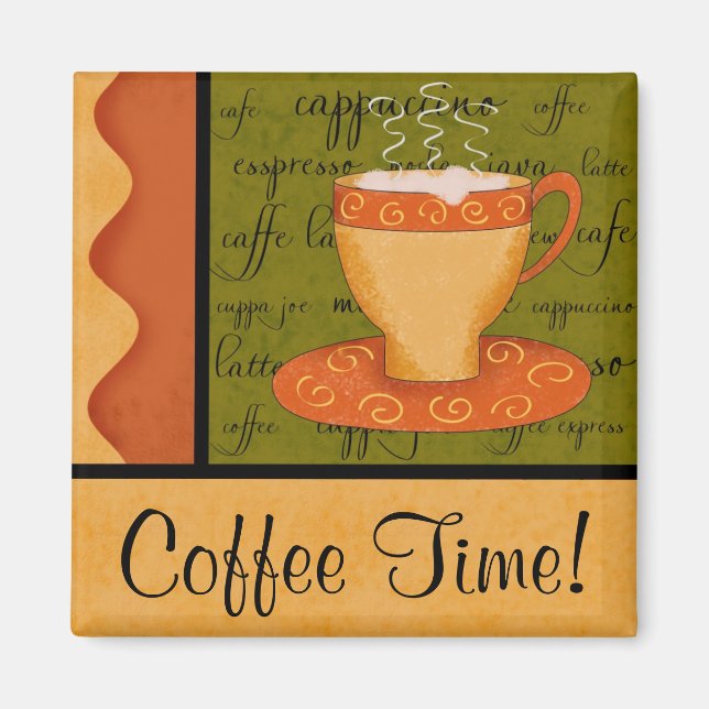 Orange Gold Green Coffee Cup Art Custom Name Magnet (Front)