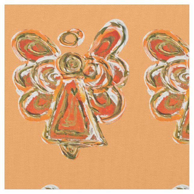 Orange Gold Guardian Angel Art Fabric Material (Close Up)