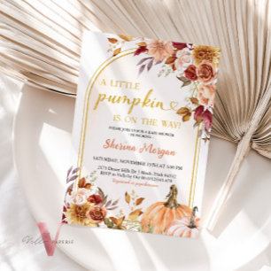 Orange Gold Little Pumpkin Baby Shower Invitation