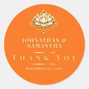 Orange Gold Lotus Flower Indian Thank You Classic Round Sticker