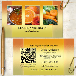 Orange Gold Photos Dietician Nutritionist QR Code Business Card