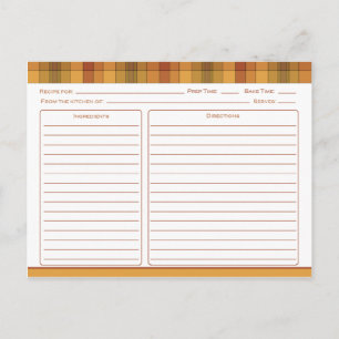 Orange Gold Rust Country Checks Recipe Cards