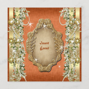 Orange Gold wedding birthday engagement Invitation