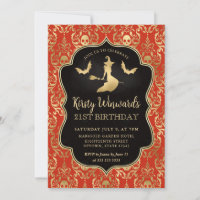 Orange Gold Witch and Skulls Damask 21st Birthday