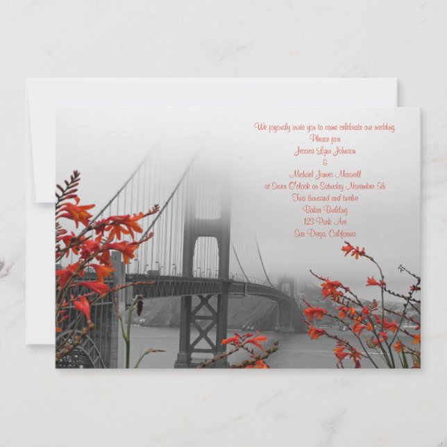 Orange Golden Gate Wedding Invitation (Front)