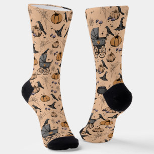 Orange Gothic Baby Carriage & Pumpkin Halloween Socks