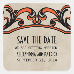 Orange Gothic Swirls Save the Date Stickers