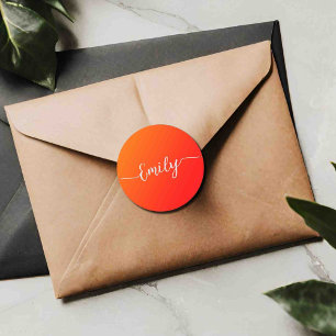 Orange gradient -add name classic round sticker