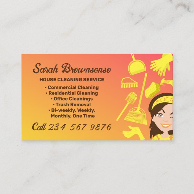 Orange Gradient Cleaning Service Janitorial Business Card (Front)