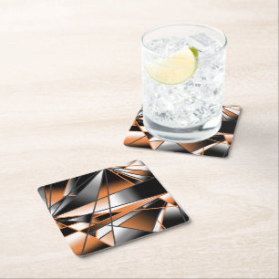 Orange Gradient Colour Fill Mechanical Design  Square Paper Coaster