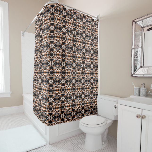 Orange Gradient Colour Fill Mechanical Drawing Shower Curtain (In Situ)