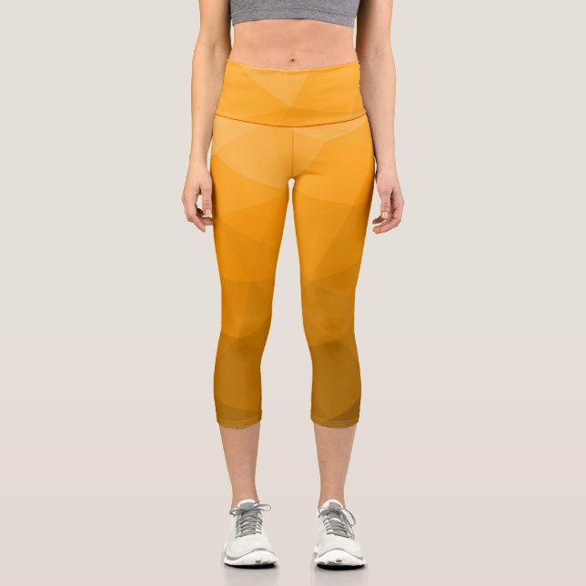 Orange gradient geometric mesh pattern capri leggings (Front)