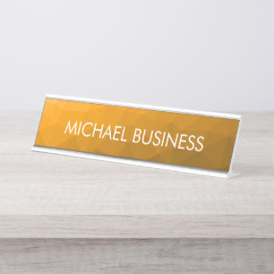 Orange gradient geometric mesh pattern Custom name Desk Name Plate