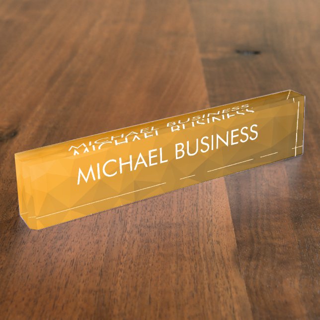 Orange gradient geometric mesh pattern Custom name Nameplate (Side)