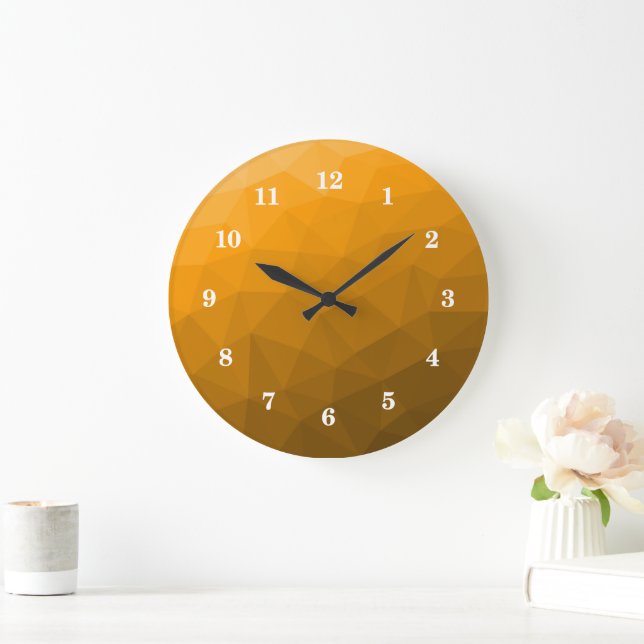 Orange gradient geometric mesh pattern large clock (Home)