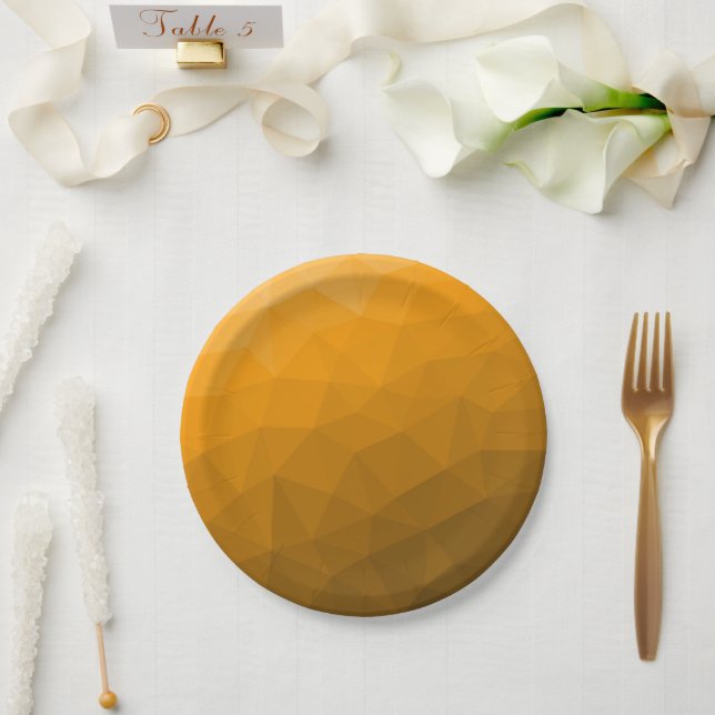 Orange gradient geometric mesh pattern paper plate (Wedding)