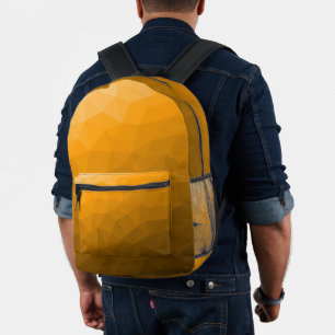 Orange gradient geometric mesh pattern printed backpack