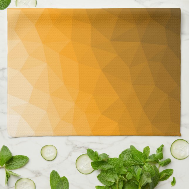 Orange gradient geometric mesh pattern tea towel (Folded)