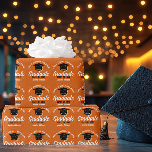 Orange Graduate Custom 2025 Graduation Party Wrapping Paper