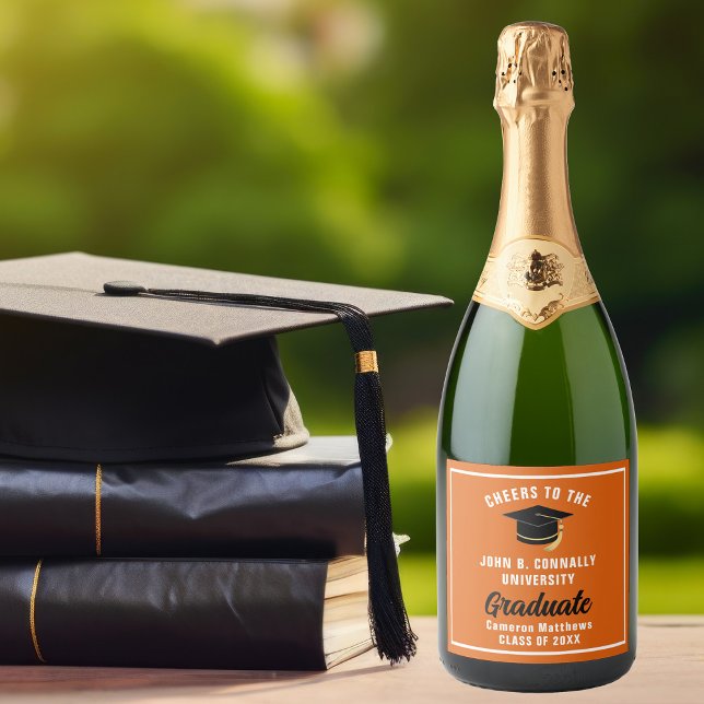 Orange Graduate Personalised 2025 Graduation Party Sparkling Wine Label (Creator Uploaded)