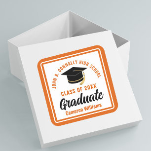 Orange Graduate Personalised Graduation Party Square Sticker