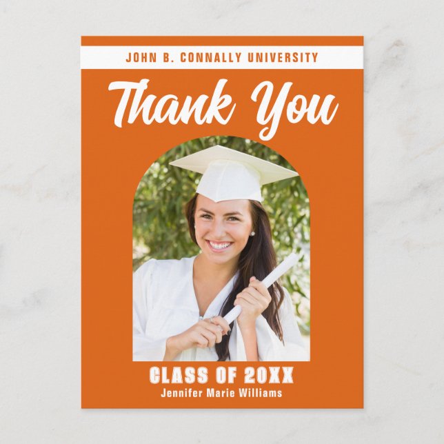 Orange Graduate Photo Arch Graduation Thank You Postcard (Front)