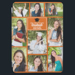 Orange Graduate Photo Collage Custom Graduation iPad Air Cover<br><div class="desc">This modern orange senior graduate photo collage notebook features your favourite 9 student photographs. This graduation design features classy white typography of your high school or college name for the class of 2024. Customise this keepsake gift with your graduating year below the black grad cap. It features 2 horizontal pictures,...</div>
