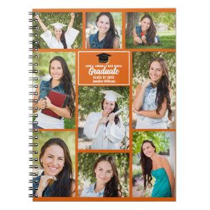 Orange Graduate Photo Collage Graduation Gift Notebook