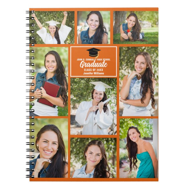 Orange Graduate Photo Collage Graduation Gift Notebook (Front)