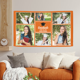 Orange Graduate Photo Collage Graduation Party Banner