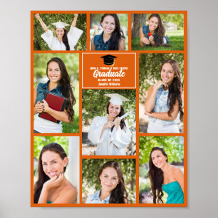 Orange Graduate Photo Collage Graduation Party Poster