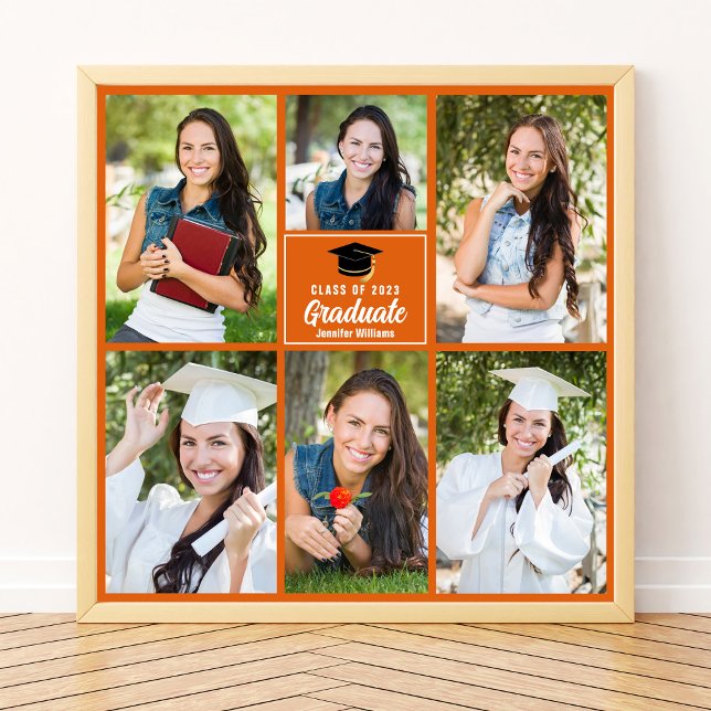 Orange Graduate Photo Collage Graduation Square Poster (Creator Uploaded)
