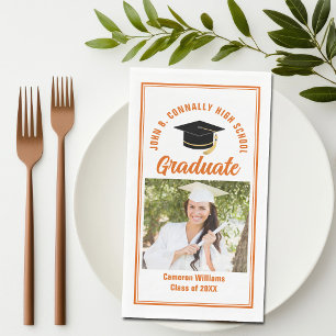 Orange Graduate Photo Custom Graduation Party Napkin