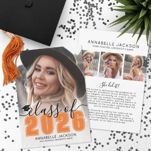 Orange Graduate Photo Graduation Announcement