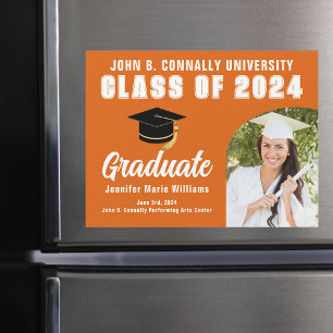 Orange Graduate Photo Graduation Magnet Card