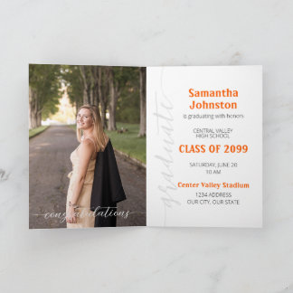 Orange Graduate Script Modern Photo Invitation