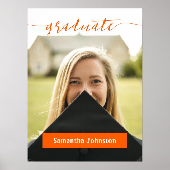 Orange Graduate Script Modern Photo Poster (Front)