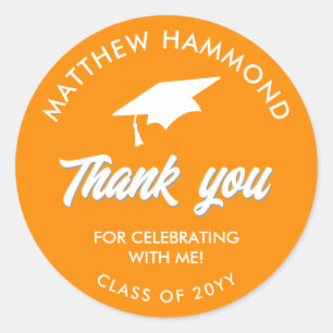 Orange Graduating Class Thank You Grad Cap Classic Round Sticker